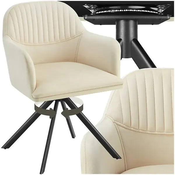 Expédié Aujourd'hui Chaise pivotante à 360° en velours avec rembourrage crème/noir TECTAKE