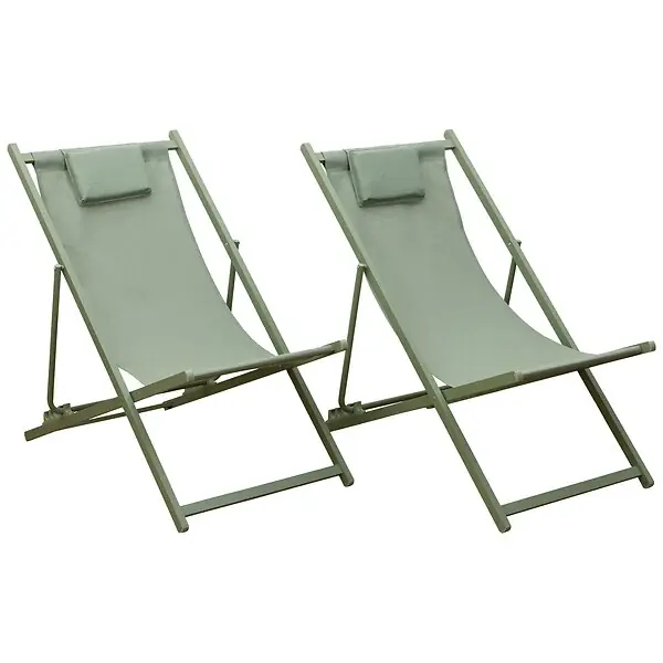 Lot de 2 chiliennes CYPRUS - textilène vert sauge/structure vert sauge HAPPY GARDEN Prix Cassé