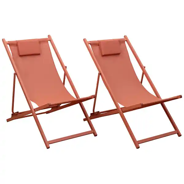 Lot de 2 chiliennes CYPRUS - textilène terracotta/structure terracotta HAPPY GARDEN Nouvelle Collection
