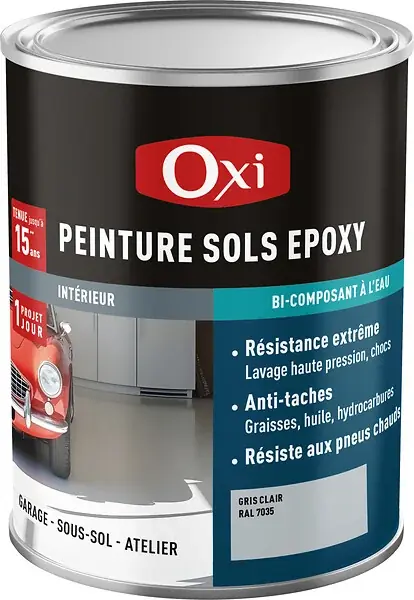 Peinture sol epoxy - Gris clair RAL 7035 - 2L OXI Prix Réduit