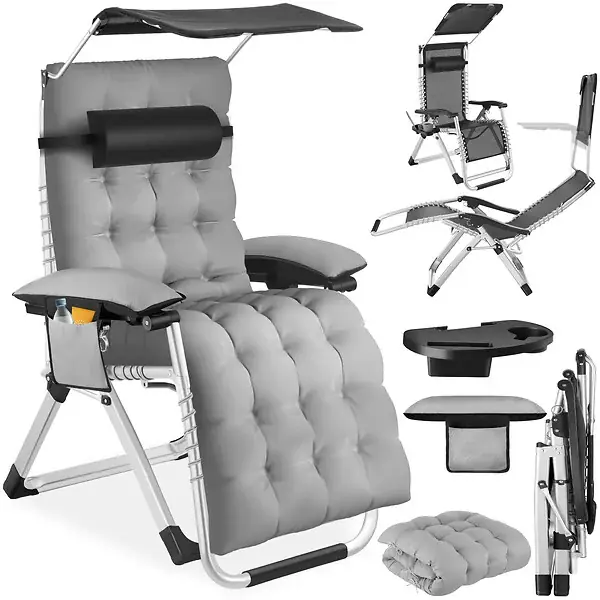 Promotion Saisonnière Chaise longue pliable CLOUD II avec pare-soleil gris clair TECTAKE
