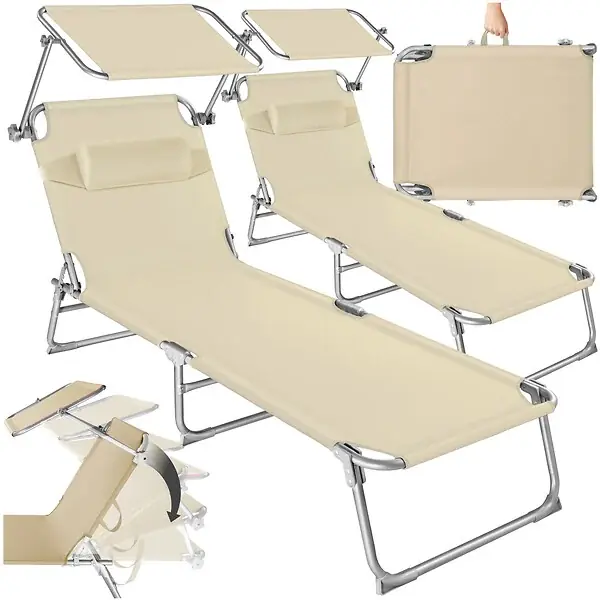Lot de 2 transats CHLOE beige TECTAKE Offre Limitée