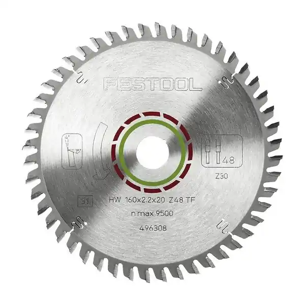 Réduction Lame de scie circulaire Ø160 FESTOOL 496308 Stratifié/HPL HW 160x2,2x20 TF48