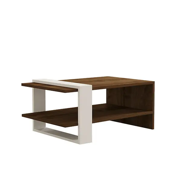 Table basse en bois "Gaye" - 80 x 50 x 35 cm - Noyer, Blanc HABITAT ET JARDIN Bon Marché