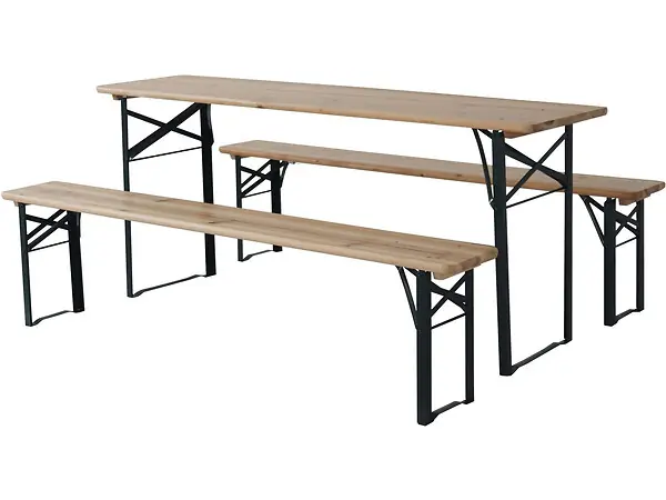 Solde Table de jardin brasserie pliante avec 2 bancs " Lisbonne " - 176 x 46 x 75 cm - Marron HABITAT ET JARDIN