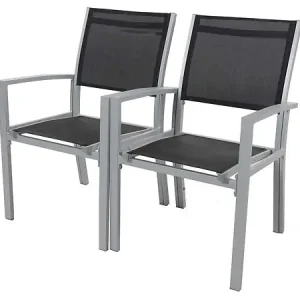 Acheter Direct Fauteuil jardin Alu/Textilène "Tropic" - Phoenix - Noir - Lot de 2 HABITAT ET JARDIN