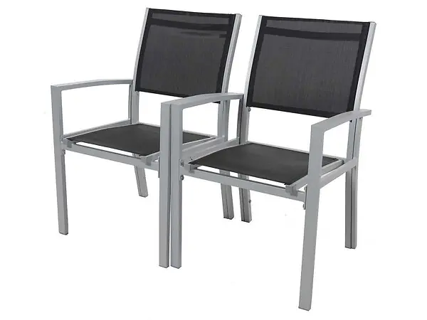 Acheter Direct Fauteuil jardin Alu/Textilène "Tropic" - Phoenix - Noir - Lot de 2 HABITAT ET JARDIN