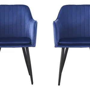 Lot de 2 chaises "Velma" en velours avec accoudoirs - Bleu HABITAT ET JARDIN Prix Choc