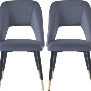 Expédié Aujourd'hui Lot de 2 chaises en velours "Coralie" - Gris HABITAT ET JARDIN