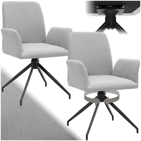 Authentique Lot 2 fauteuils pivotants rembourrés avec tissu robuste gris clair TECTAKE