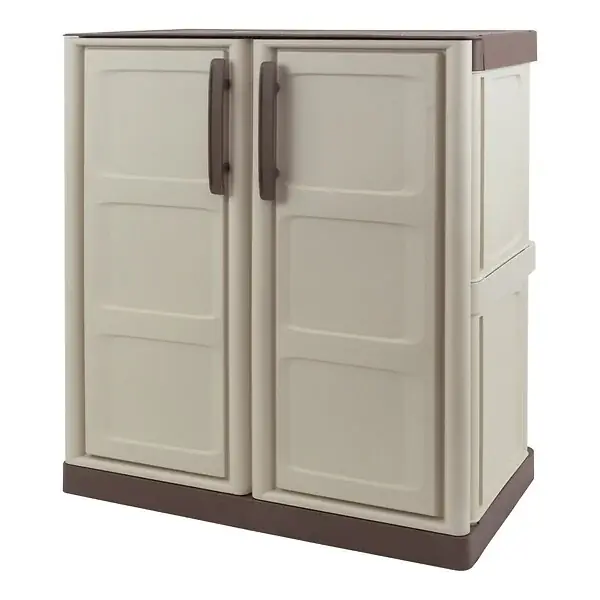 Armoire de Rangement Garage Atelier - Armoire basse beige 2 portes 1 étagère Polypropylène 70 x 39 x 85.5cm INTEC Commande En Gros