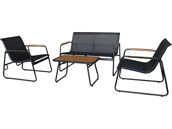 Nouvel Arrivage Salon de jardin en métal avec décor imitation bois "Sparta" - 4 places - Noir HABITAT ET JARDIN