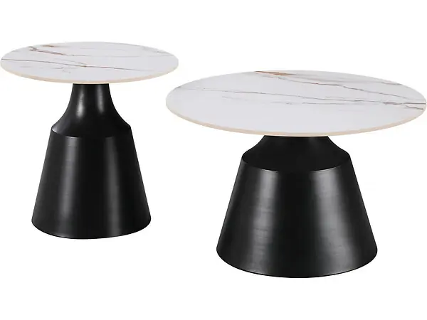 Offre Spéciale Lot de 2 tables basses gigognes en céramique "Vulca" - 70 x 70 x 43 cm - Blanc HABITAT ET JARDIN