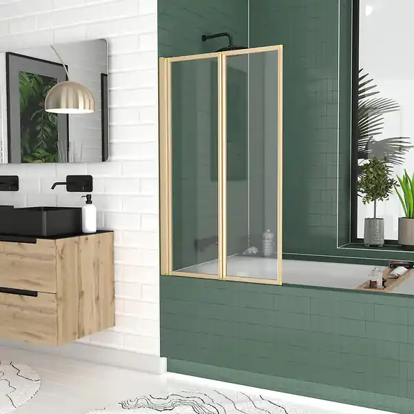 Pare baignoire Pivotant 2 Volets Or Doré Brossé - Verre Trempé 4mm - DUPLO AURLANE Dernière Chance