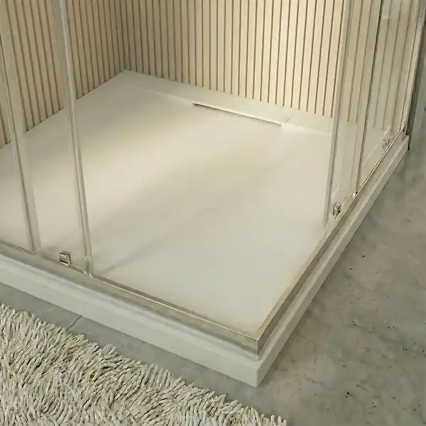 Dernière Chance PixL 90x90 cm receveur de douche carré à poser en résine composite avec surface effet pierre, blanc (CERAPX9090W) CERAMIA