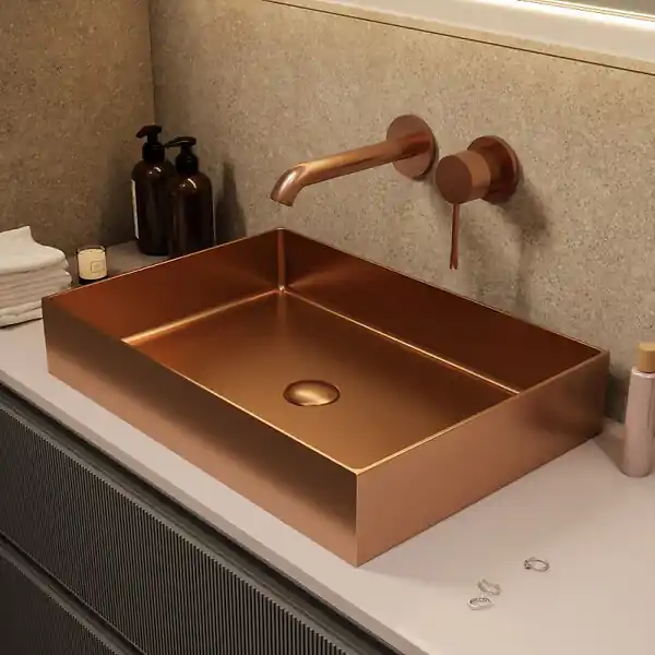 Ceramia Timeless Vasque à poser en Acier inoxydable 304, 55x38x11cm sans trop-plein + Bonde, Cuivre brossé PVD Nouvel Arrivage