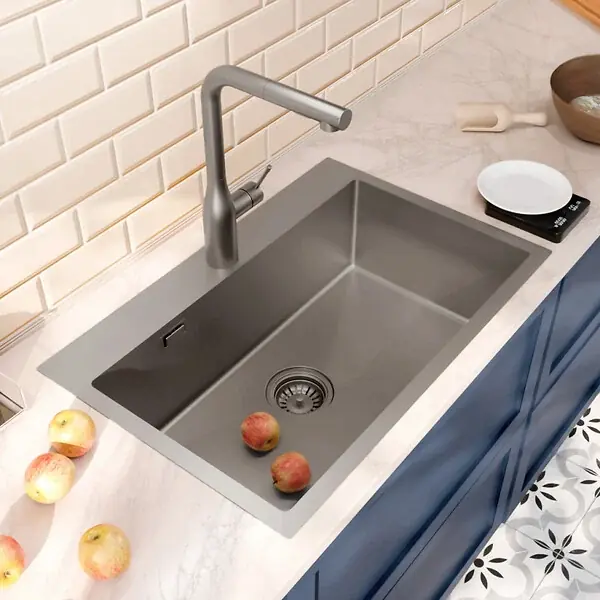 Achat Immédiat Ceramia Timeless Évier de cuisine encastrable en inox 304, 68x45x21 cm, Gun Metal brossé PVD