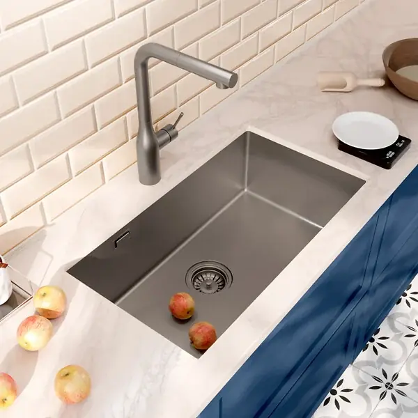 Bon Plan Ceramia Timeless Évier de cuisine sous plan en inox 304, 68x45x21 cm, Gun Metal brossé PVD