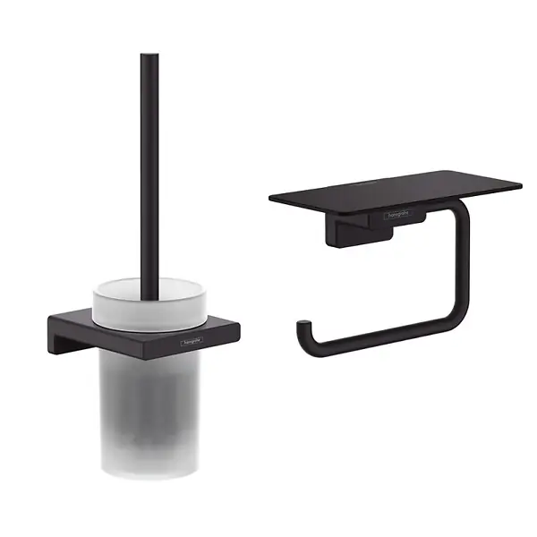 Hansgrohe AddStoris Set Brosse de toilette murale + Porte-papier toilette mural avec tablette, Noir mat (41752670-Addstoris) Super Prix