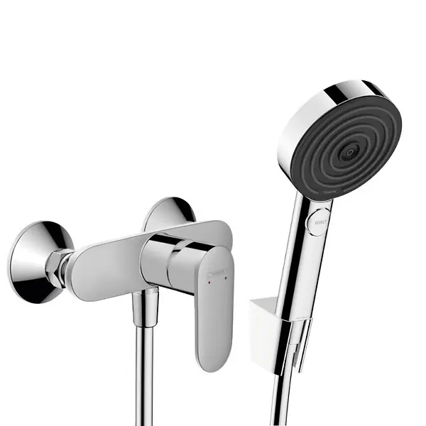 Hansgrohe Vernis Blend Set Mitigeur de douche + Douchette à main XXL 105mm 3 jets + Flexible de douche 125cm, support mural Commander Vite