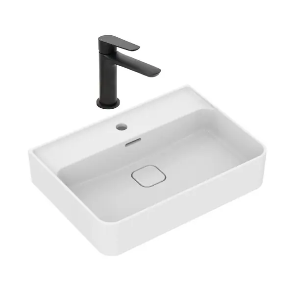 Ideal Standard Strada II lavabo 600x430 mm 1 trou + Swiss Aqua Technologies Mood mitigeur lavabo sans tirette, noir mat (T300001SATBSM271C) Acheter En Ligne