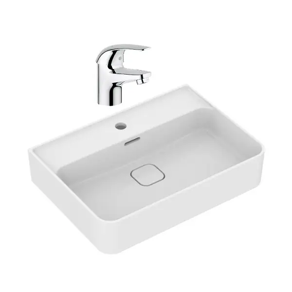 Nouveauté Ideal Standard Strada II lavabo 600x430 mm 1 trou + Grohe Euroeco mitigeur monocommande lavabo 1/2", chrome (T300001G32734000)