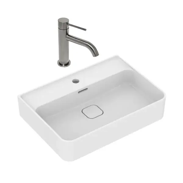 Certifié Ideal Standard Strada II Lavabo 600x430 mm 1 trou + Swiss Aqua Technologies Aurum mitigeur lavabo sur pied, noir mat (T300001SAT271BGM)