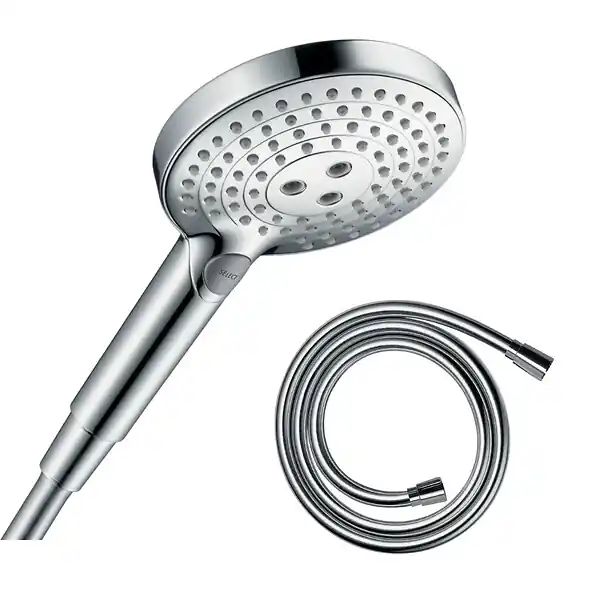Expédition Rapide Pommeau de douche HANSGROHE Raindance Select S EcoSmart 120 3 jets chromé + flexible de douche 2 m HANSGROHE Isiflex chromé
