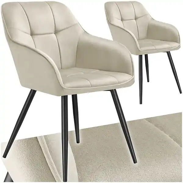 Lot 2 chaises rembourrées en velours matelassé et dossier crème TECTAKE Certifié
