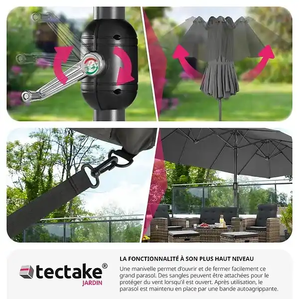 Quantité Limitée Parasol SILIA en aluminium 460 x 270 cm gris TECTAKE