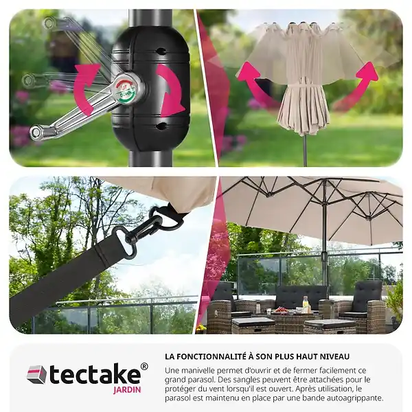 Prix Cassé Parasol SILIA en aluminium 460 x 270 cm beige TECTAKE