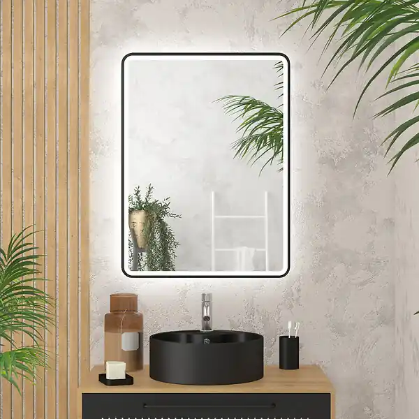 Haute Qualité Miroir salle de bain avec eclairage LED et contour noir - 60x80cm - GO BLACK LED AURLANE