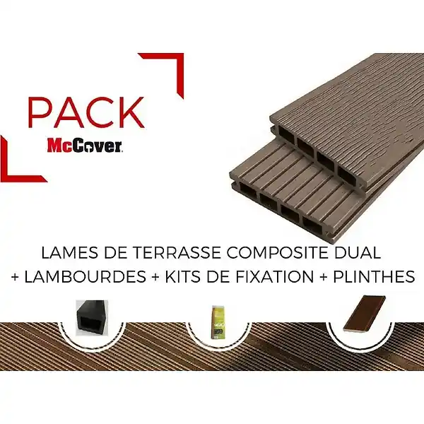 Achat Immédiat PACK 1 m² lame de terrasse composite Dual - Beige clair,L 360 cm , l 14 cm, E 25mm MCCOVER