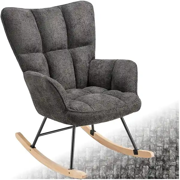 Fauteuil à bascule TORVE rembourré Chenille anthracite TECTAKE Nouvel Arrivage