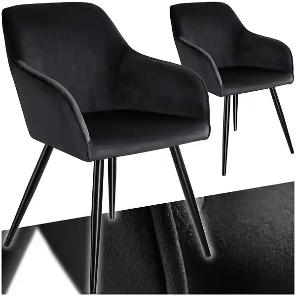 Ensemble de 2 chaises cuir synthétique rembourrées aspect velours noir TECTAKE Acheter Direct