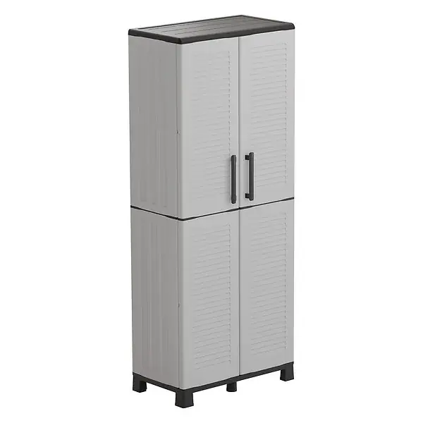 Armoire de rangement 2 portes 4 Etagères Grise 68 x 37 x H169 cm 4 pieds INTEC Réduction
