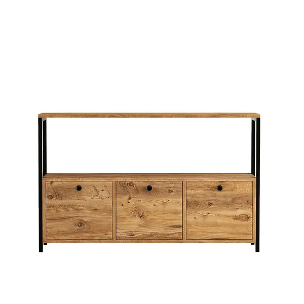 Offre Spéciale Buffet en bois "Nero" - 120 x 30 x 75 cm - Pin atlantique Noir HABITAT ET JARDIN