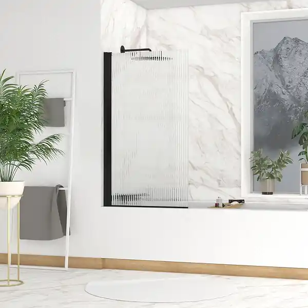Pare baignoire Rabattable 80x140cm - Profilé Noir Mat - Verre Trempé Ondulé 5mm - WAVY AURLANE Livraison Express