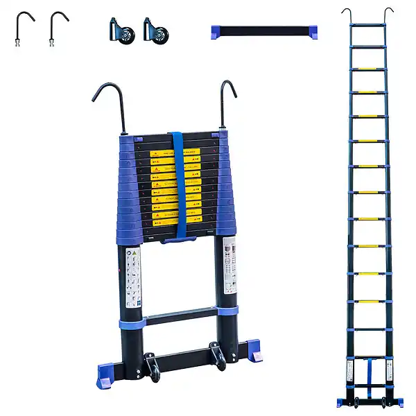 Echelle telescopique 4,4m TELESCOVA14+, Aluminium, Pliable, Extensible, Multi-fonction, Hauteur de travail max 5,3m, Crochets Amovibles, Garantie 5ans HOSTRÖM Prix Choc