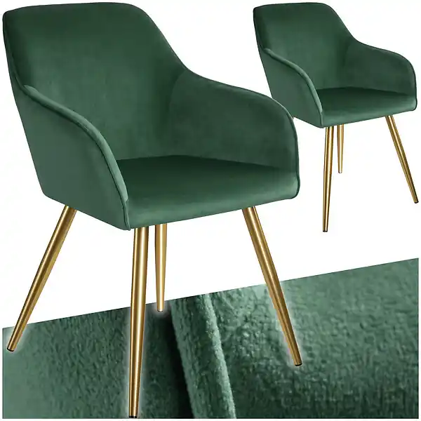 Ensemble de 2 chaises rembourrées aspect velours vert foncé/or TECTAKE Bon Marché