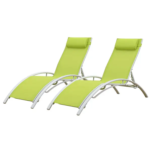 Satisfait Ou Remboursé Lot de 2 transats GALAPAGOS en textilène vert - aluminium blanc HAPPY GARDEN