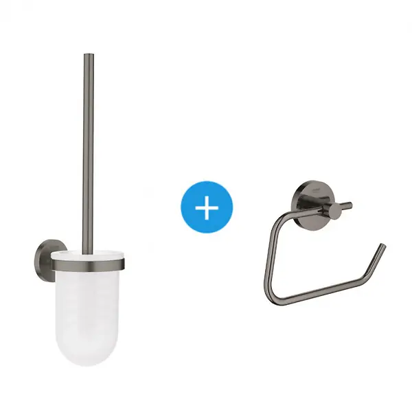Grohe Essentials Set d‘accessoires WC avec Porte balai WC + Dérouleur de papier mural, Hard Graphite brossé (40374AL1-Essentials) Prix Bas