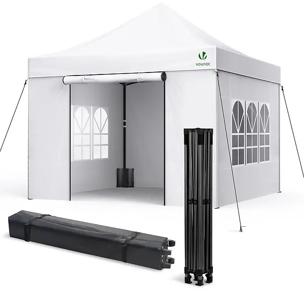 Tonnelle de jardin renforcée 3x3m pliable Barnum avec 4 parois latérales et fenêtres blanc VOUNOT Prix Bas