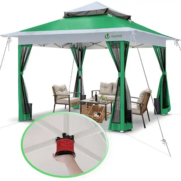 Remise Tonnelle de jardin exterieure pliable avec moustiquaire Pop up 3.6x3.6m vert VOUNOT