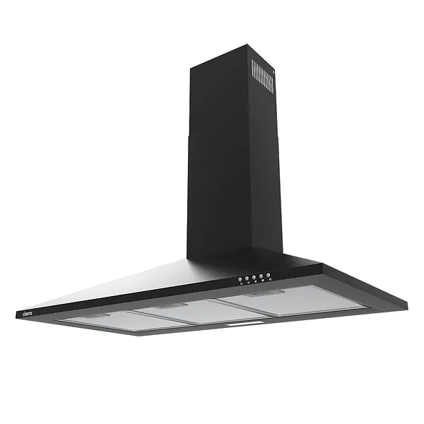 Marque Ciarra Hotte aspirante décorative 90cm hotte de cuisine murale 370m3h 3 vitesses Classe A évacuation ou recyclage filtre charbon NON INCLUS