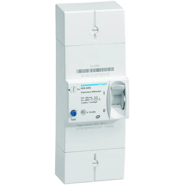 Livraison Express Disjoncteur de branchement différentiel 2P 15/45A 500mA sélectif - HAGER - HDA245S