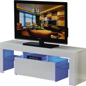 Acheter En Ligne Meuble TV LED "Borda" - 130 x 34 x 45 cm - Blanc laqué HABITAT ET JARDIN