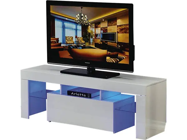Acheter En Ligne Meuble TV LED "Borda" - 130 x 34 x 45 cm - Blanc laqué HABITAT ET JARDIN