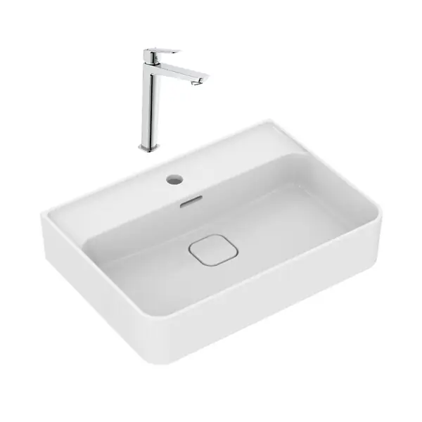 Achat Immédiat Strada II Lavabo 600x430 mm 1 trou + Swiss Aqua Technologies mitigeur lavabo haut, sans tirette, chrome (T300001SATBSF285) IDEAL STANDARD