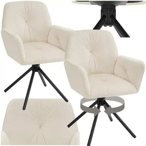 Lot de 2 chaises pivotantes 360° en velours rembourré crème/noir TECTAKE Acheter En Ligne